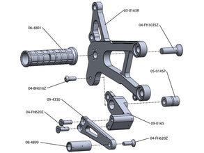 05-0165B Kawasaki Ninja ZX10 2006-10 Complete Rearset Kit w/ Pedals - STD/GP Shift