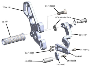 05-0419B Yamaha MT09, XSR900 Rearset Kit, Complete W/Pedals
