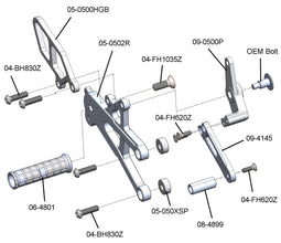 05-0512B Triumph Daytona 675/R/Street Triple Rearsets - GP Shift w/QS Rod - RACE USE ONLY (No Side Stand)