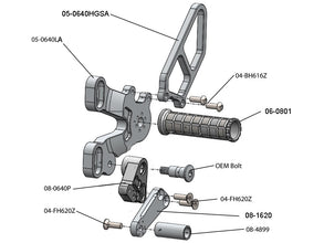 05-0640BA Ducati 848/1098/1198/848 EVO Complete Rearset - Clear