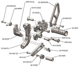 05-0647B Ducati Panigale V2 thru 2024/899/959/1199/1299 STD Shift Complete Rearset