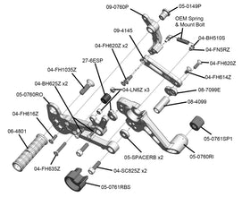 05-0761B Aprilia RS457, Tuono 457 Adjustable Rearset Kit Complete W/Pedals