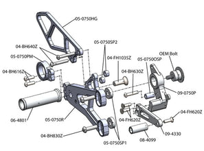 05-0751B 2009-14 BMW S1000RR, 2014-16 S1000R GP Shift Rearset
