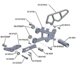 05-0752B 2009-14 BMW S1000RR, 2014-16 S1000R Complete Rearset RACE ONLY