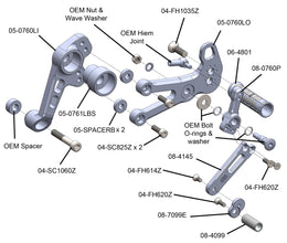 05-0761B Aprilia RS457, Tuono 457 Adjustable Rearset Kit Complete W/Pedals