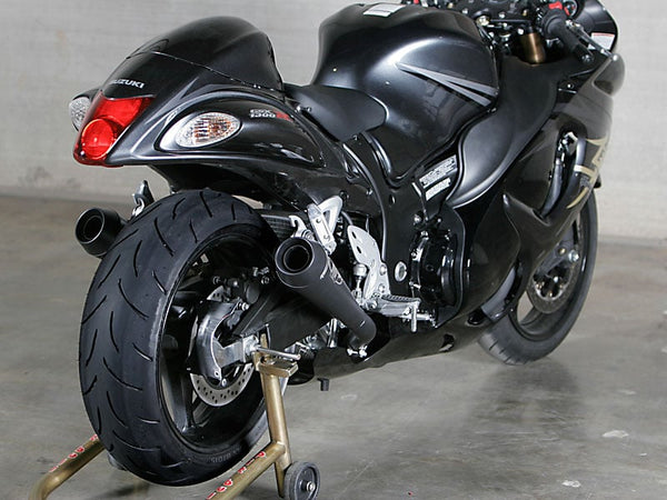 Dual Black Retro-Drag Slip Ons — Suzuki 2008-2020 Hayabusa 1340