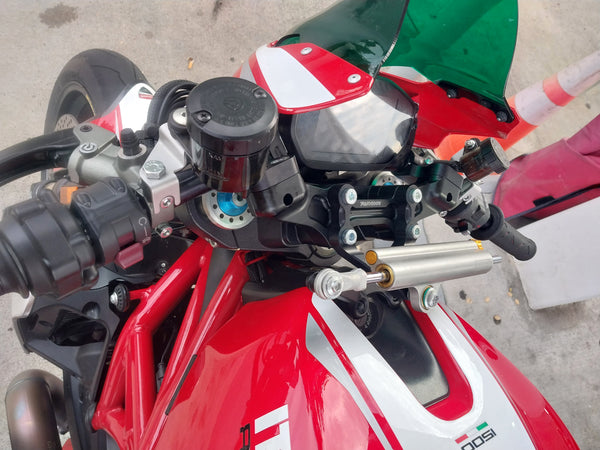 Ducati Monster 1200R 2016-19 Front Mount 35mm Eccentric Adapter Plate W/Steering Damper Mount, Black Bars