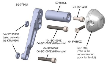 50-0790 KTM Duke 790, Duke 890 Frame Slider Kit w/ pucks