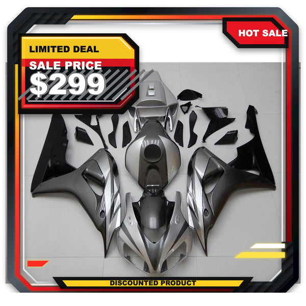 US STOCK NT Aftermarket Injection ABS Plastic Fairing Fit for CBR1000RR 2006-2007 Black Silver Gray N008 Available in TX