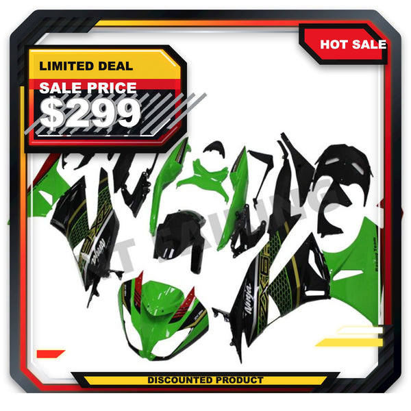 US STOCK NT Aftermarket Injection ABS Plastic Fairing Fit for ZX6R 636 2009-2012 Green Black N057 Available in TX