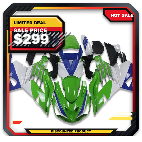 US STOCK NT Aftermarket Injection ABS Plastic Fairing Fit for ZX14R 2012-2024 Green White Blue N027 Available in CA