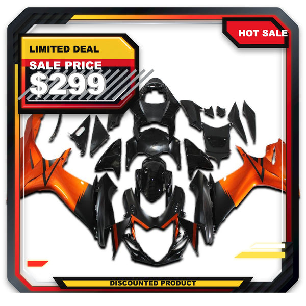 US STOCK NT Aftermarket Injection ABS Plastic Fairing Fit for GSXR 600/750 2011-2024 Orange Black N071 Available in TX