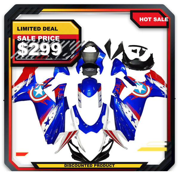 US STOCK NT Aftermarket Injection ABS Plastic Fairing Fit for GSXR 600/750 2011-2024 Blue White Red N093 Available in CA