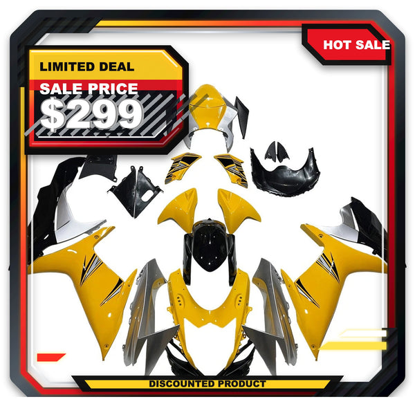 US STOCK NT Aftermarket Injection ABS Plastic Fairing Fit for GSXR 600/750 2011-2024 Yellow Silver Black N099 Available in CA