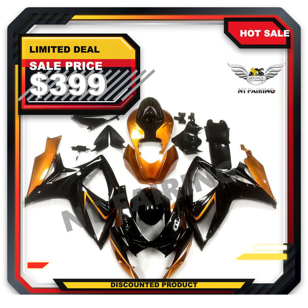 US STOCK NT Aftermarket Injection ABS Plastic Fairing Fit for GSXR 600/750 2006-2007 Black Orange N105 Available in CA