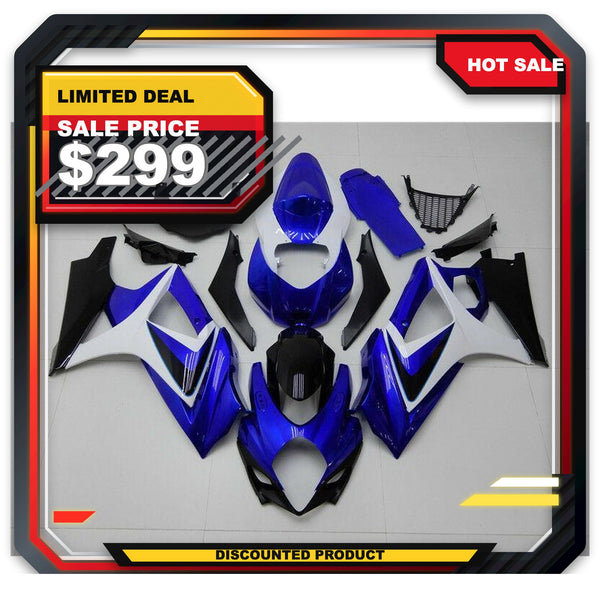 US STOCK NT Aftermarket Injection ABS Plastic Fairing Fit for GSXR 1000 2007-2008 Blue White Black N051 Available in TX