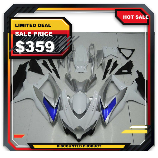 US STOCK NT Aftermarket Injection ABS Plastic Fairing Fit for GSXR 600/750 2008-2010 White Silver Blue N003 Available in TX