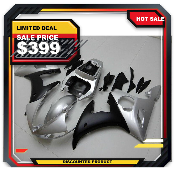 US STOCK NT Aftermarket Injection ABS Plastic Fairing Fit for YZF R6 2003-2005 Silver Black N004 Available in CA