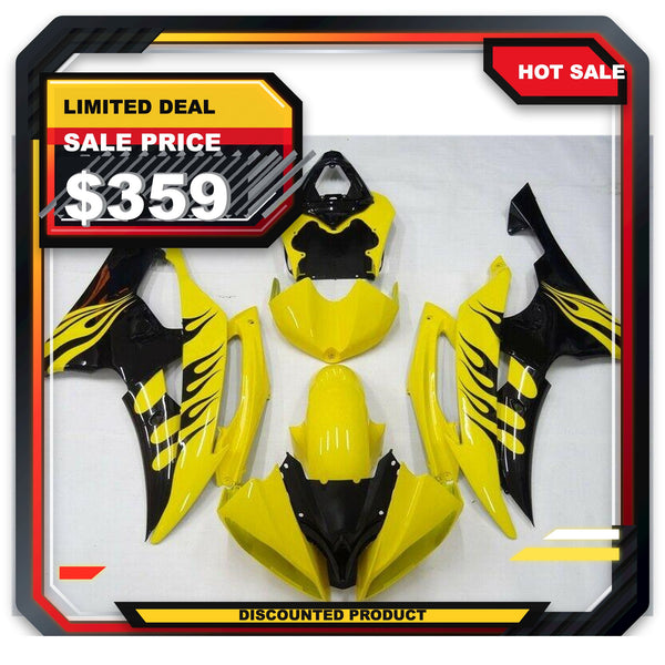 US STOCK NT Aftermarket Injection ABS Plastic Fairing Fit for YZF R6 2008-2016 Yellow Black N012 Available in CA